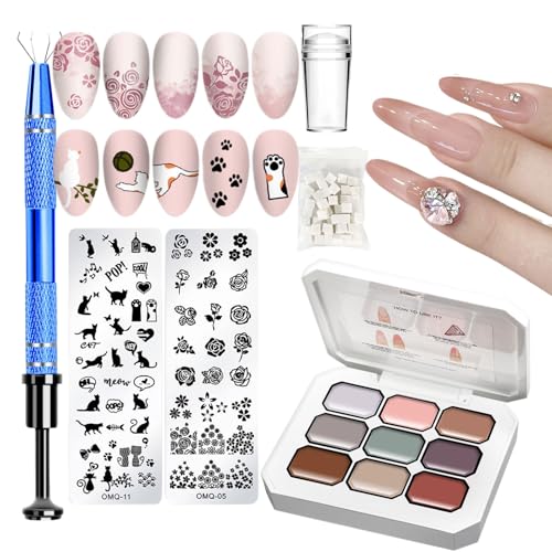Vllold Solider Gel-Nagellack – Pat Painting Gel Set – Frauen Pat Gradient Maniküre mit Metallgreifer und Schwämmen für Erwachsene Kunstsalon Zuhause von Vllold