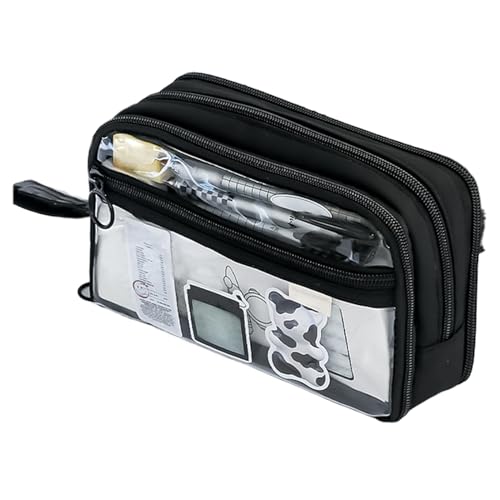 Vllold Transparente Make-up-Tasche – transparentes Federmäppchen | tragbare Stifttasche mit Reißverschluss für Kinder, Teenager, Studenten, Schwarz , Refer to description, Uni von Vllold