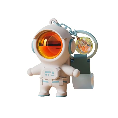 Vlmazlm Cooler Astronaut Kawaii Schlüsselanhänger mit Sonnenuntergangslicht für Frauen Männer, niedliche Schlüsselanhänger für Rucksäcke Anhänger Auto Schlüsselanhänger, Weiss/opulenter Garten, Mitte von Vlmazlm