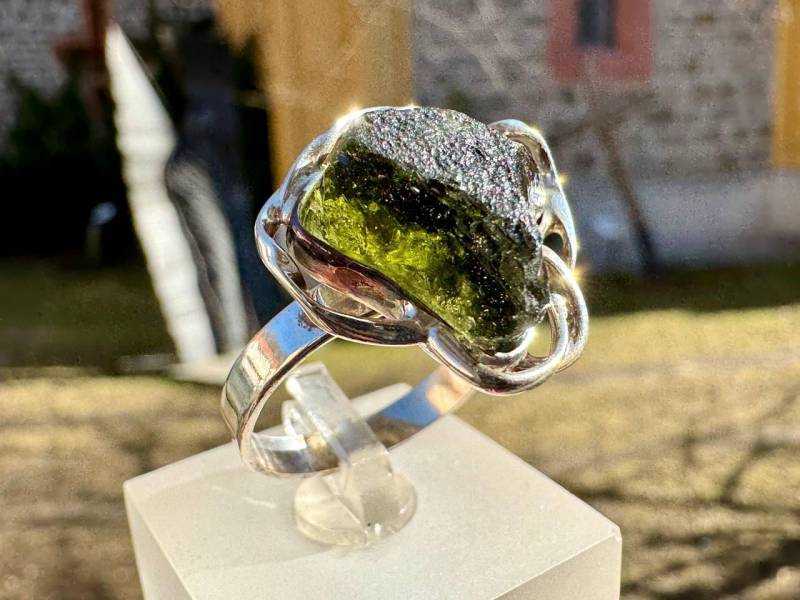 Echter Moldavit Ring Aus Sterling Silber - Natürlicher Meteorit Heilstein von Vltavin