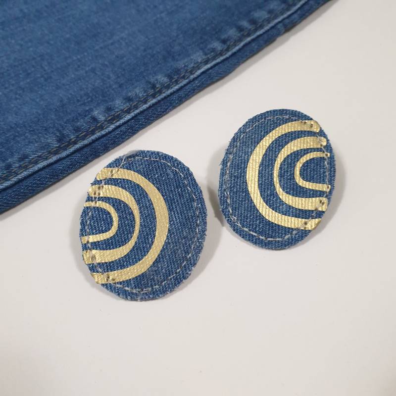 Abstrakte Denim Ohrringe Blau Gold Jeans Recycled Statement Geschenk Für Sie Mutter Freunde von VmCreativeUpcycling