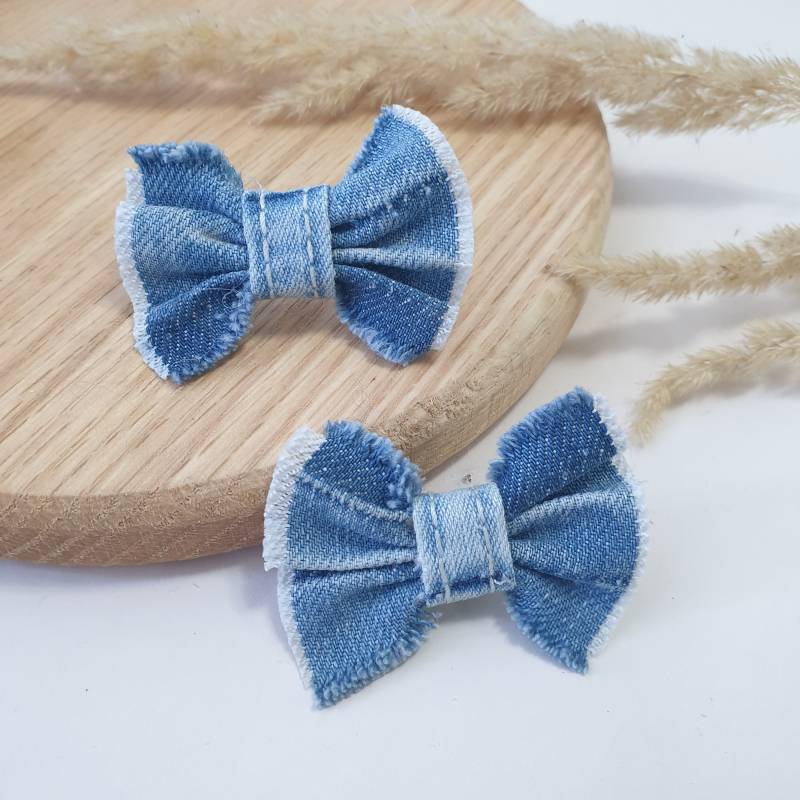 Schleife Denim Ohrringe Jeans Recycelte Statement Niedliche Handgemachte Blaue von VmCreativeUpcycling