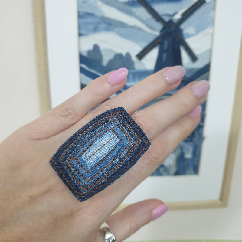 Upcycled Denim Ring Hochzeit Statement Blue Jeansring Stoffring von VmCreativeUpcycling