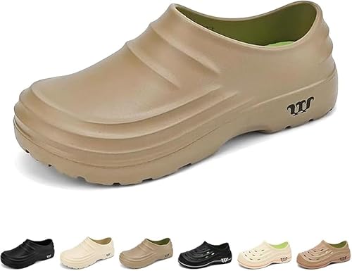 Vmhkjo Armadillo Clogs Damen Herren Eva Gartenclogs Bequeme Ultraleichte Gartenschuhe Wolkenschuhe Atmungsaktiv rutschfest Kochschuhe wasserdichte Küchenschuhe,Khaki,43EU von Vmhkjo