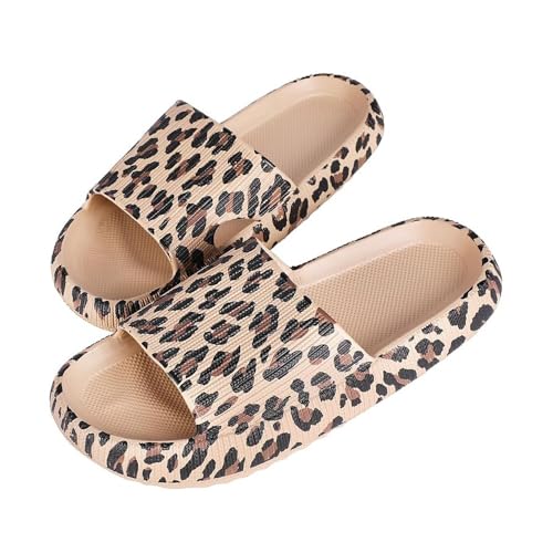 Vmhkjo Badeschuhe Damen Herren Cozislides Original Slippers Badeschlappen Weich Wolken Hausschuhe rutschfeste Badelatschen Sommer Cloud Slides Dicke Sohle,Khaki Leopard,40/41 EU von Vmhkjo