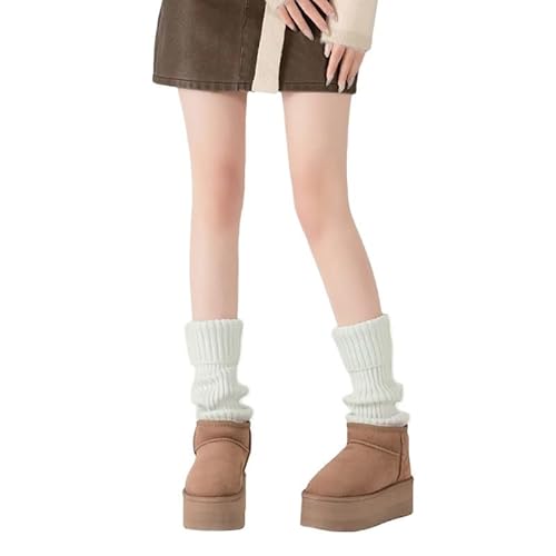 Vmhkjo Beinstulpen Damen Knöchelwärmer Winter Gestrickte Beinwärmer für Mädchen Frauen Y2k Warme Knie Hoch Stulpen Stiefelmanschetten Legwarmers,1PC Weiß von Vmhkjo