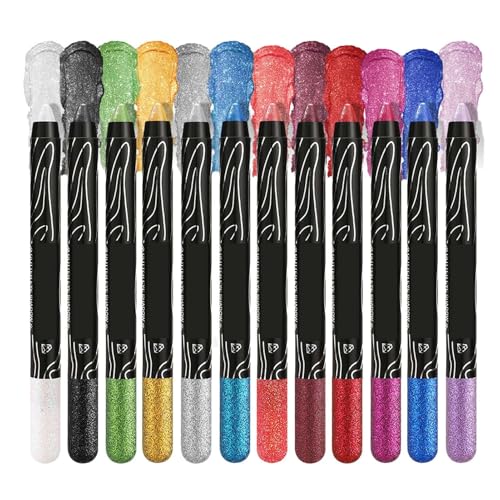 Vmiorzq Lidschattenstift, Glitzer-Lidschattenstift,Glitzer-Lidschatten - 12 Stück Glitzer-Augenstift, hochpigmentiert, wischfest, perlmuttartig, für das Augen-Make-up von Frauen von Vmiorzq