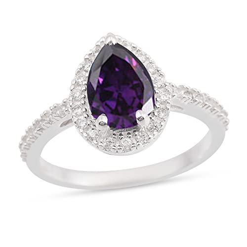 Erstellt Edelstein Birne Facettierter Amethyst Cz Ring – 92,5 Sterling Silber Ring Lila Amethyst Cz Edelsteinring – Mädchen Schmuck Geschenk für Freunde von Vml Jewellers