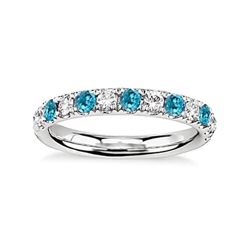 Vml Jewellers Erstellt Stein Runde facettierte Blautopas Cz Ringe – 0,925 Silberring Himmelblau Blautopas Cz Edelsteine Ring – Ornamente Glitzerschmuck Geschenk für den Geburtstag von Vml Jewellers