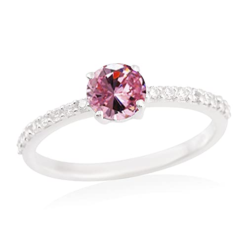 Vml Jewellers Erstellter runder facettierter rosa Cz-Ring mit Edelsteinen - 92,5er Sterlingsilberring Rosa-Rosa-Cz-Edelsteinring - Exporteur Schmuckgeschenk für Mama von Vml Jewellers