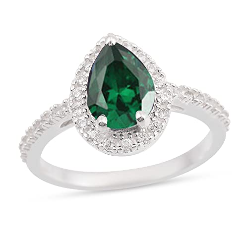 Erstellt Steinbirne facettierter Smaragd Cz Ringe - 925er massiver Silberring Grüner Smaragd Cz Edelsteinring - Jungenschmuck Geschenk zum Valentinstag von Vml Jewellers