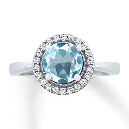 Vml Jewellers Erstellte Steine Runde facettierte blaue Topas Cz-Ringe – 0,925 massiver Silberring Himmelblauer blauer Topas Cz Edelsteinringe – Ornamente, Glitzerschmuck, Geschenk zum Geburtstag von Vml Jewellers