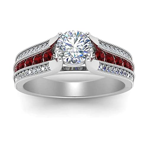 Vml Jewellers Erstellte Steine runder facettierter Rubin-Cz-Ring – 925er massiver Silberring Roter Rubin-Cz-Edelsteine-Ringe – Schmuckgeschenk zum Jubiläum von Vml Jewellers