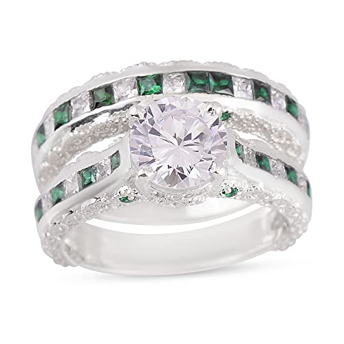 Vml Jewellers Erstellter Edelstein runder facettierter Smaragd-Cz-Ring – 925er Silberring Grüner Smaragd-Cz-Edelsteinring – Schönheitsschmuck-Geschenk für Weihnachten von Vml Jewellers