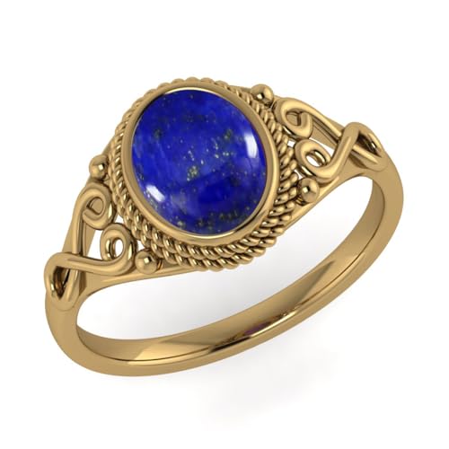 Vml Jewellers Lapislazuli-Edelstein-Ring, ovaler Gold-Rhodium-Ring – Gold-polierter Blauer Lapislazuli-Edelstein-Ring – schöner Schmuck, bündige Fassung, Geschenk zur Verlobung, Spinner-Ring von Vml Jewellers