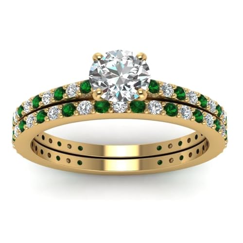 Vml Jewellers Smaragd-Edelstein-Ringe mit runder Vergoldung – anlaufgeschützte Ringe mit grünen Smaragd-Cz-Edelsteinen – Großhandel mit Schmuck, Flush-Fassung, Geschenk für Neujahr, Eternity-Ring von Vml Jewellers