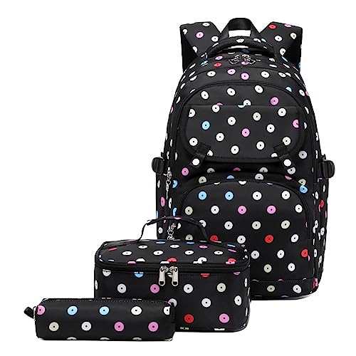 Vmokki 3 Set Schulrucksack + Kühltasche + Federmäppchen Mädchen Kinder Schule Rucksack Daypack Wasserdicht Groß Leichtgewicht (Schwarz) von Vmokki