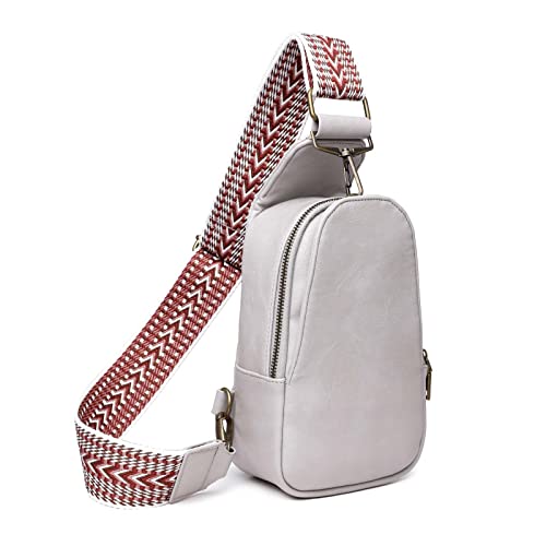 Vmokki Damen Klein Schulterrucksack mit Breitem Schultergurt Sling Rucksack Brusttasche Umhängetasche Daypack aus PU Leder Frauen Elegant (Grau) von Vmokki