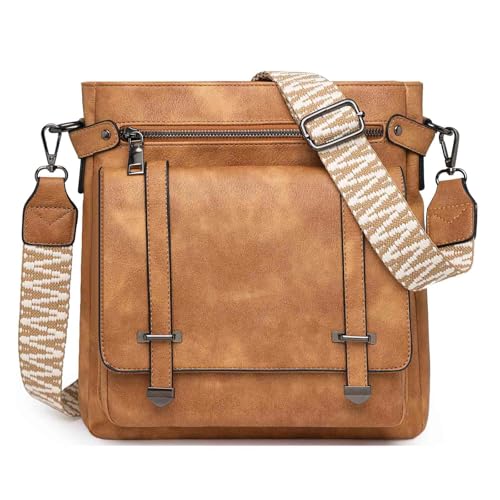 Vmokki Damen Umhängetasche aus Veganem Leder Mittelgroß Crossbody Bag Handtasche Verstellbar Abnehmbar Breiter Gurt Damentasche Mehrere Taschen (Gelb) von Vmokki