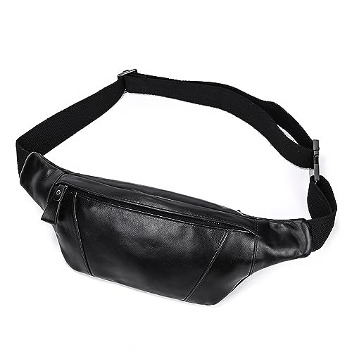 Vmokki Echtes Leder Hüfttasche mit Schnellverschluss-Schnalle Bauchtasche Gürteltasche Anti Diebstahl Damen Herren für Reise Freizeit Outdoor Festival (Schwarz) von Vmokki