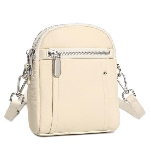 Vmokki Echtleder Umhängetasche Damen Handytasche zum Umhängen Klein Schultertasche Elegant (Beige) von Vmokki