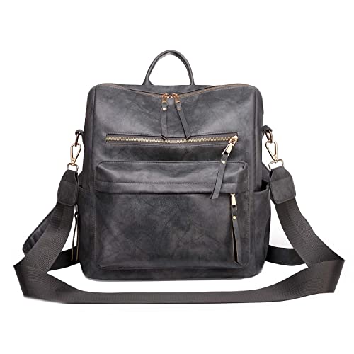 Vmokki Frauen Rucksacktasche PU Leder Umhängetasche Rucksack Damen Handtasche Tagesrucksack Damenrucksack Diebstahlsicher für Uni Arbeit Alltag (Grau) von Vmokki