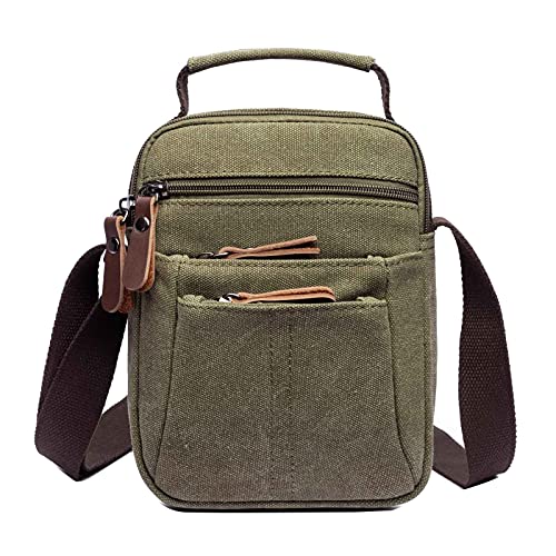 Vmokki Klein Umhängetasche Canvas Tasche Schultertasche Handtasche Crossbody Bag Herrentasche Vintage Damen Herren für Freizeit Reise Business Schule (Grün) von Vmokki