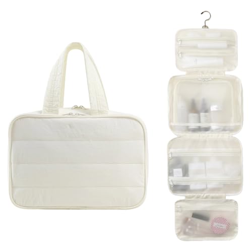 Vmokki Kulturtasche mit Haken zum Aufhängen Damen Herren Waschtasche mit 4 Fächern Kosmetiktasche Wasserdicht Groß (Beige) von Vmokki