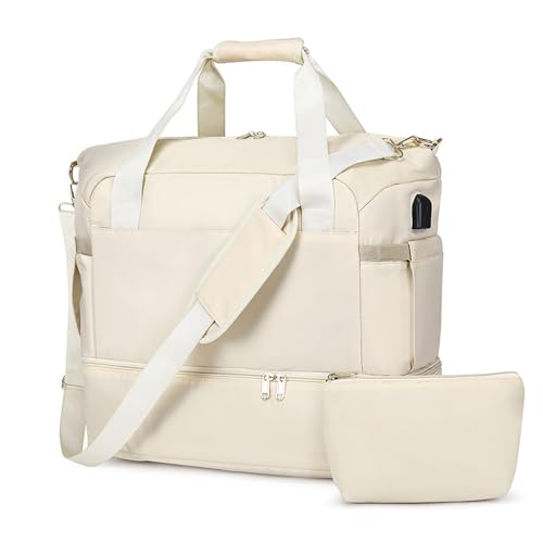 Vmokki Reisetasche mit Kulturtasche Schuhfach Nassfach Damen Weekender Sporttasche Wasserfest Leicht (Beige) von Vmokki