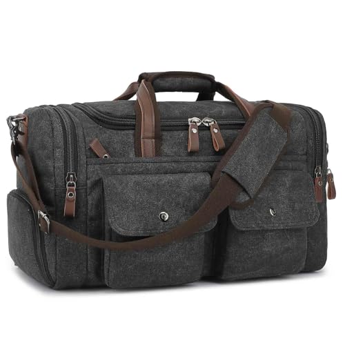 Vmokki Reisetasche mit Schuhfach 30 Liter Wochenende Tasche Canvas Vintage Handgepäck Damen Herren für Reise Urlaub Sport (Schwarz) von Vmokki