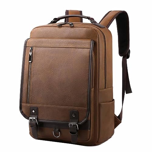 Vmokki Rucksack Kunstleder 14 Zoll Laptoprucksack Wasserdicht Business Arbeit Damen Herren (Braun) von Vmokki