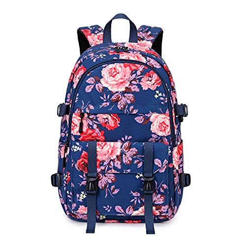 Vmokki Schulrucksack Mädchen Kinder Schultasche Groß mit Brustgurt Rucksack Daypack mit Blumenmuster (Blau) von Vmokki