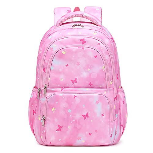 Vmokki Schulrucksack Mädchen Kinderrucksack Wasserfest Leicht Schultasche Kinder Teenager Rucksack Schulranzen mit Schmetterling Muster (Pink) von Vmokki