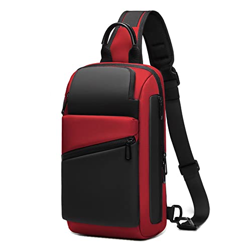 Vmokki Schulterrucksack Herren Sling Rucksack für Arbeit Reise Outdoor Alltag Umhängetasche Brusttasche Crossbody Sling Bag Daypack Wasserdicht (Rot) von Vmokki