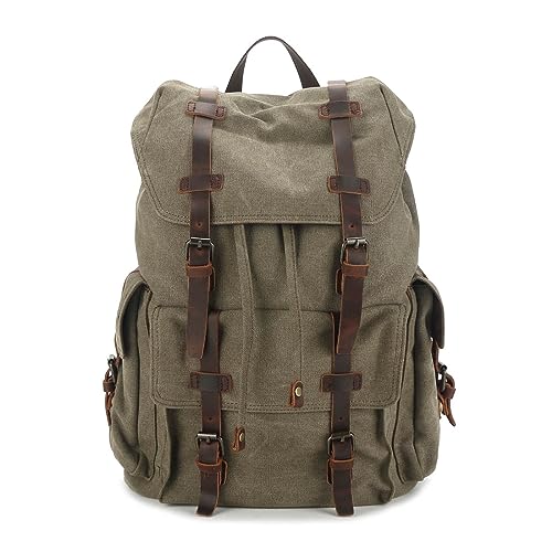 Vmokki Tagesrucksack Wanderrucksack Schulrucksack Canvas Groß Rucksack mit Kordelzug Damen Herren für Freizeit Uni Reise Outdoor 30L (Grün) von Vmokki