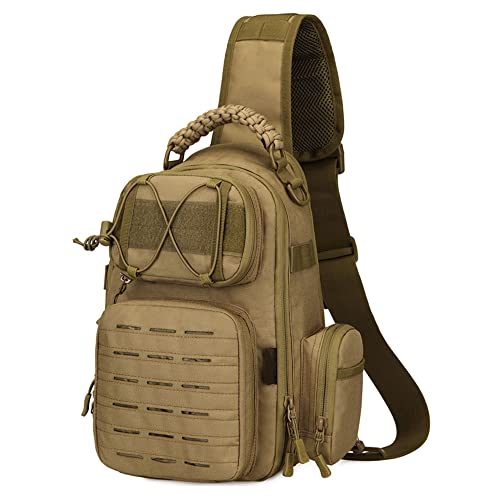 Vmokki Taktischer Sling Rucksack 1000D Nylon Wasserdicht Militär Schulterrucksack Herren Damen Umhängetasche Crossbody Bag für Alltag Reise Outdoor Wandern Sport (Khaki) von Vmokki