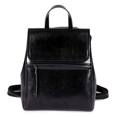 Vmokki Umhängetasche Rucksack aus Echtleder Damen Rucksacktasche Daypack 2 in 1 Taschenrucksack Damentasche Lederrucksack Elegant Vintage (Schwarz) von Vmokki