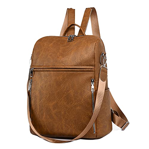 Vmokki Vintage Rucksack Umhängetasche Frauen Rucksacktasche PU Leder Anti Diebstahl Damen Tasche Elegant Damenrucksack für Freizeit Büro Reise Uni (Braun) von Vmokki