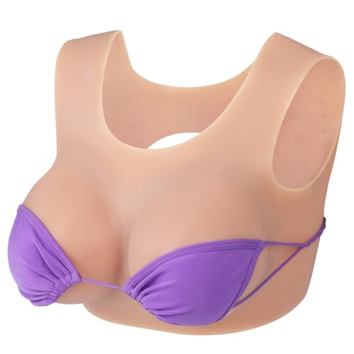 Vnmcry Silikon Brüste Realistisch Crossdresser Ärmellos Rundkragen Falsche Brust Forms Gefüllt mit Baumwolle Silikonbrüste für Transgender Mastektomie Prothese (Beige Haut - C Cup Größe M) von Vnmcry