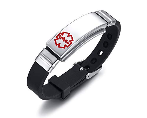 VNOX Free Gravierte Edelstahl Schwarz Silikon Medical Alert ID SOS Justierbare Armband für Männer Frauen VNOX Free Gravierte Edelstahl Schwarz Silikon Medical Alert ID SOS Justierbare Armband für Männer Frauen von VNOX