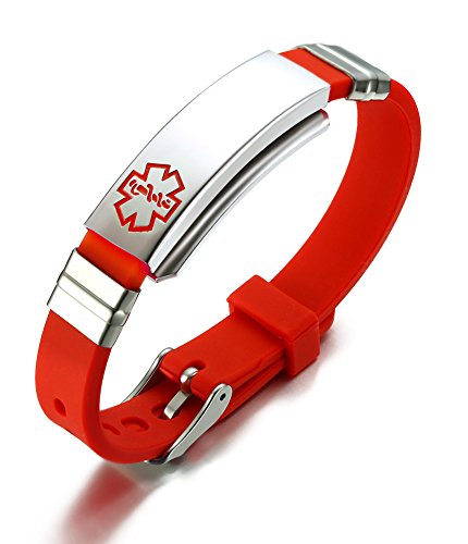 VNOX Freie gravierte Edelstahl Silikon Medical Alert ID SOS Verstellbare Armband für Männer Frauen Rot VNOX Freie gravierte Edelstahl Silikon Medical Alert ID SOS Verstellbare Armband für Männer Frauen Rot von VNOX