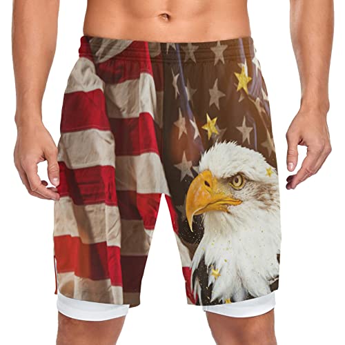 Amerikanische Flagge Vogel Art Badeshorts Badehose Sporthose Boardshorts mit Mesh-Futter für Jungs Männer von Vnurnrn