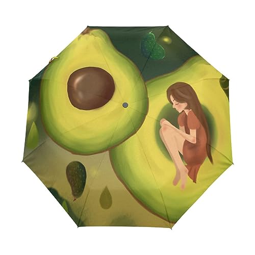 Avocado Früchte Für Damen Geschenke Regenschirm Taschenschirm Kinder Jungen Mädchen UV-Schutz Auf-Zu Automatik Umbrella Verstärkt Winddichte Zusammenklappbar von Vnurnrn