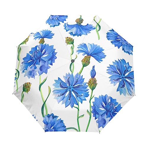 Blaue Marguerite Wasserfarbe Regenschirm Taschenschirm Kinder Jungen Mädchen UV-Schutz Auf-Zu Automatik Umbrella Verstärkt Winddichte Zusammenklappbar von Vnurnrn