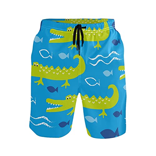 Blauer Fisch Grüner Krokodil Cartoon Herren Badeshorts Schwimmhose Badehose Männer Boardshorts mit Mesh-Futter Sporthosefür Strand von Vnurnrn