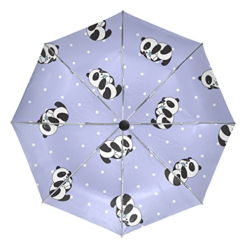 Vnurnrn Blauer Panda Regenschirm Automatik Auf-Zu UV-Schutz Umbrella Leicht Kompakt Schirme für Jungen Mädchen Reise Frauen von Vnurnrn