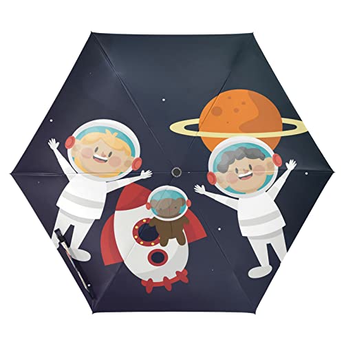 Vnurnrn Coole Kinder Astronauten Universum Rakete Auf-Zu Automatik Schirme Regenschirm Taschenschirm Kompakt UV-Schutz Reise Schirm für Jungen Mädchen Strand Frauen von Vnurnrn