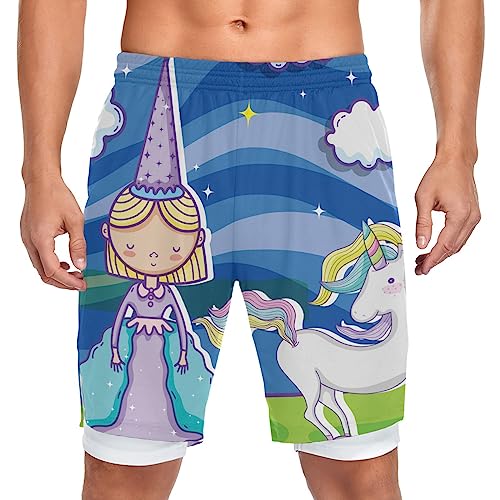 Einhorn Regenbogen Cartoon Badeshorts Badehose Sporthose Boardshorts mit Mesh-Futter für Jungs Männer von Vnurnrn