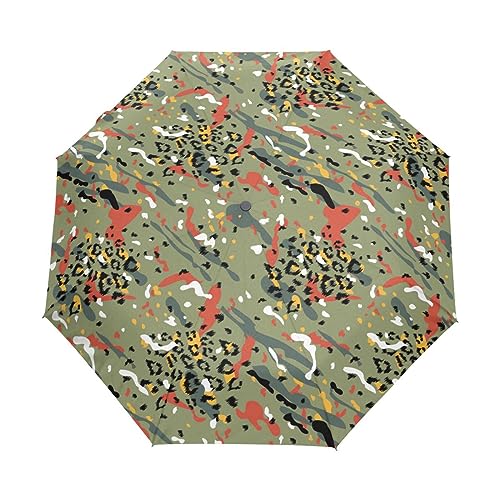 Farbige Leoparden-Leder-Druck Regenschirm Taschenschirm Kinder Jungen Mädchen UV-Schutz Auf-Zu Automatik Umbrella Verstärkt Winddichte Zusammenklappbar von Vnurnrn