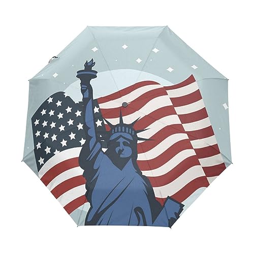 Freiheitsstatue Us-Flagge Regenschirm Taschenschirm Kinder Jungen Mädchen UV-Schutz Auf-Zu Automatik Umbrella Verstärkt Winddichte Zusammenklappbar von Vnurnrn